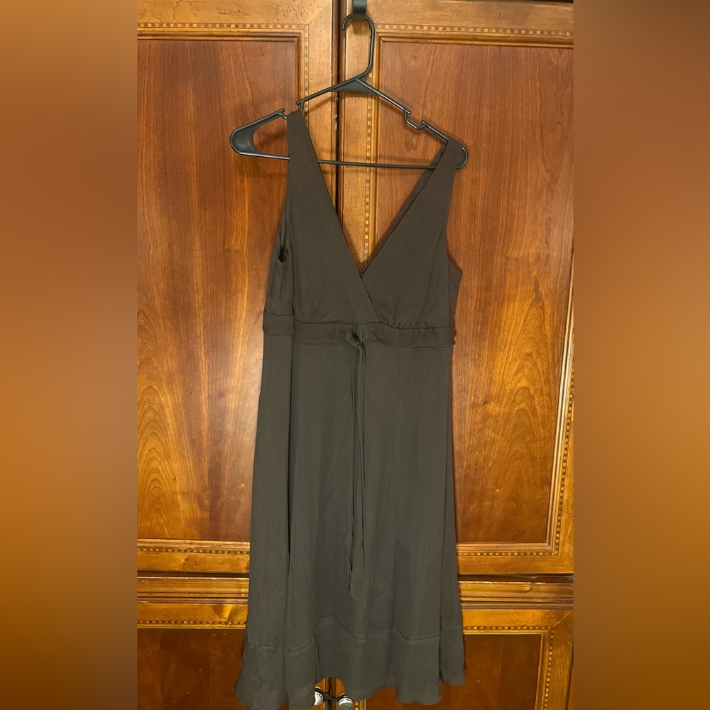 J. Crew Brown Midi Dress with V-Neck-100% silk